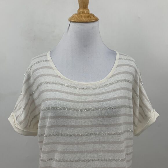 Boden Stripe Shirt Womens 10 Cuffed Short Sleeve Linen Cotton Blend Round Neck - Picture 3 of 10